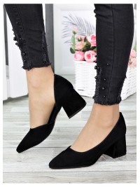 Жіночі туфлі на каблуку з натуральної замші чорного кольору 35567
