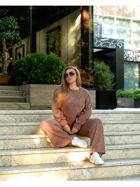 Жіночий прогулянковий костюм з теплого трикотажу кавового кольору 35574