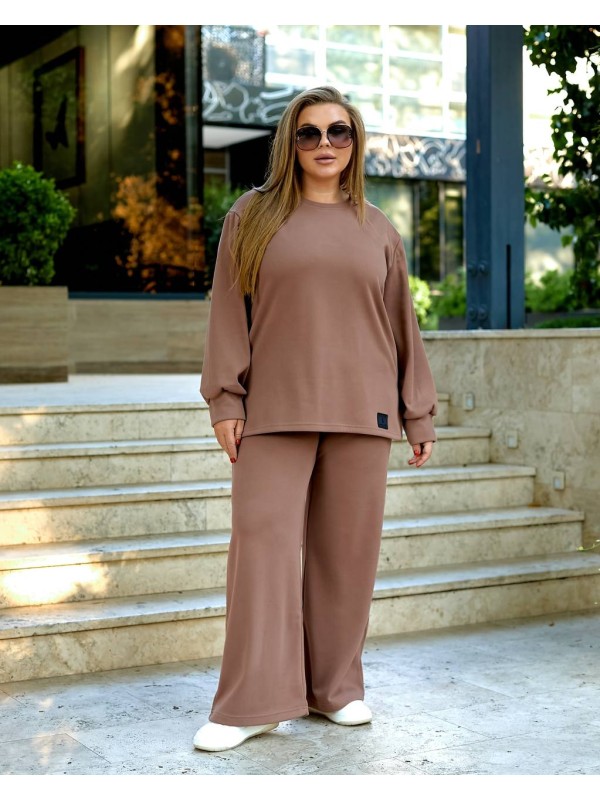 Жіночий прогулянковий костюм з теплого трикотажу кавового кольору 35574