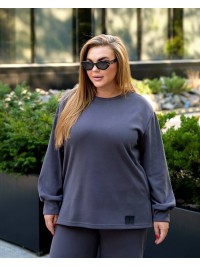 Жіночий прогулянковий костюм з теплого трикотажу графiтового кольору 35575