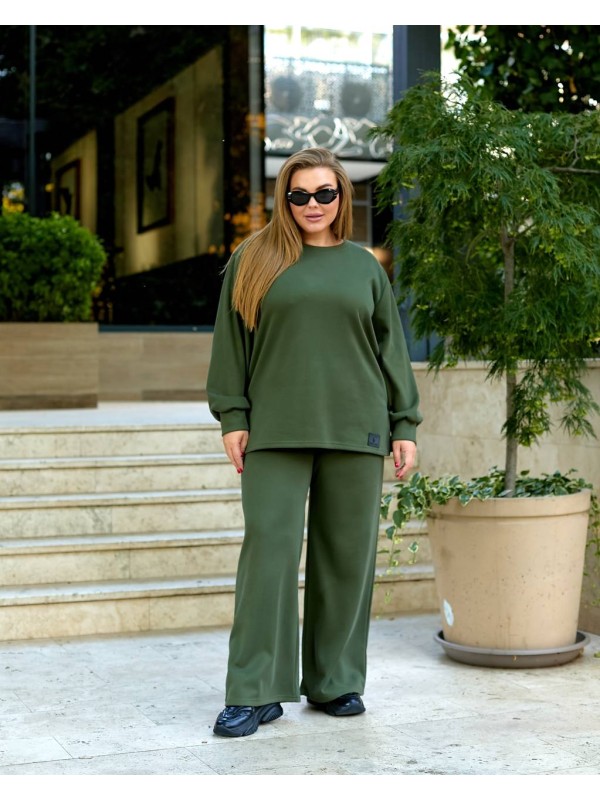 Жіночий прогулянковий костюм з теплого трикотажу кольору хакi 35576