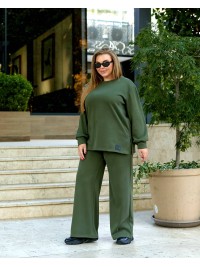 Жіночий прогулянковий костюм з теплого трикотажу кольору хакi 35576