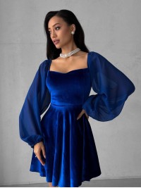 Ошатна оксамитова сукня синього кольору 35602