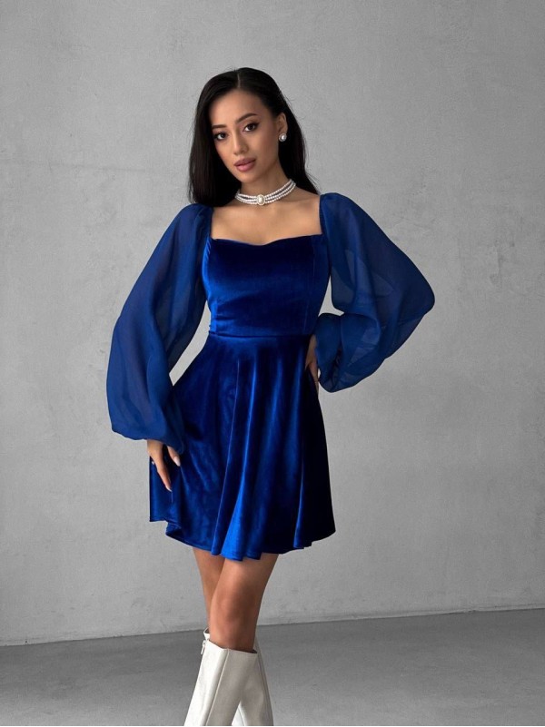 Ошатна оксамитова сукня синього кольору 35602