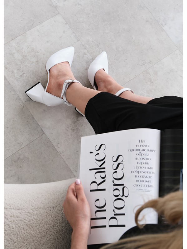 Жіночі туфлі з натуральної шкіри на каблуцi білого кольору 35607