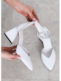 Жіночі туфлі з натуральної шкіри на каблуцi білого кольору 35607