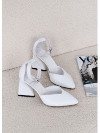 Жіночі туфлі з натуральної шкіри на каблуцi білого кольору 35607