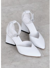 Жіночі туфлі з натуральної шкіри на каблуцi білого кольору 35607