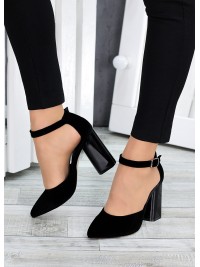 Замшеві жіночі туфлі на каблуку чорного кольору 35614