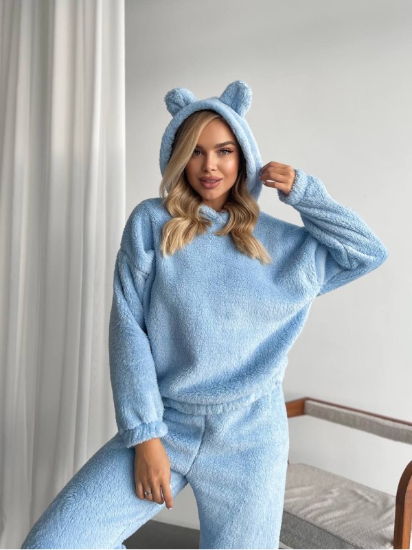 Жіночий махровий домашній костюм блакитного кольору 35615