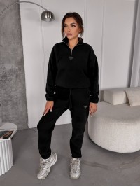 Жіночий костюм флісовий чорного кольору 35620
