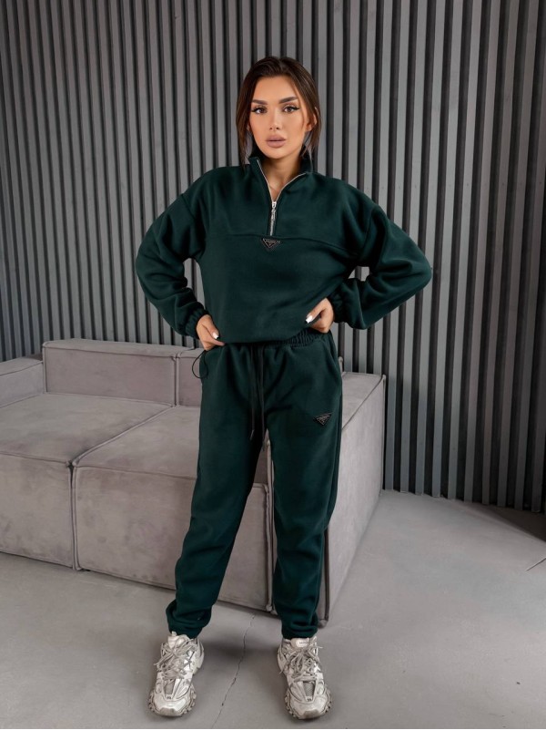 Жіночий костюм флісовий зеленого кольору 35621
