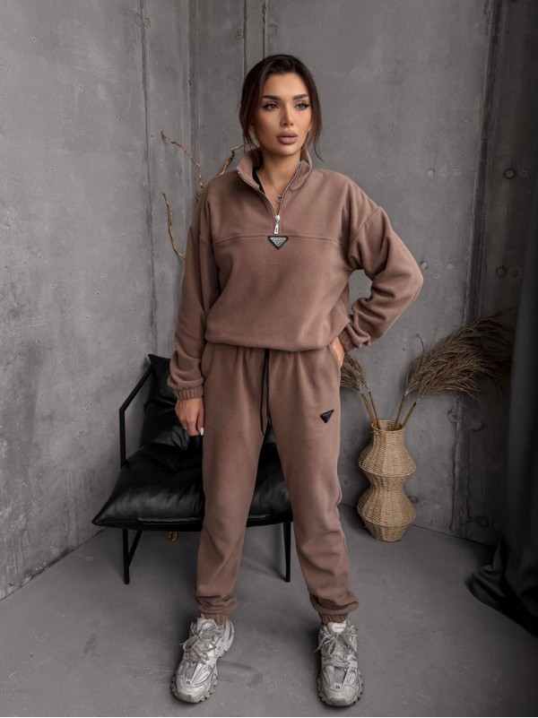 Жіночий костюм флісовий кавового кольору 35622