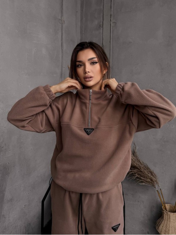 Жіночий костюм флісовий кавового кольору 35622