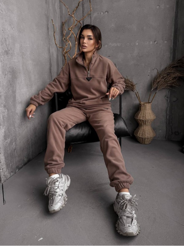 Жіночий костюм флісовий кавового кольору 35622