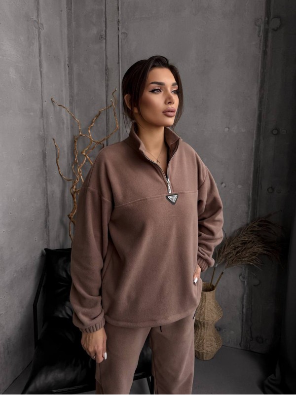 Жіночий костюм флісовий кавового кольору 35622
