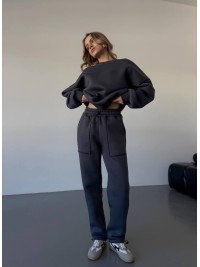 Теплий жiночий костюм графiтового кольору 35626