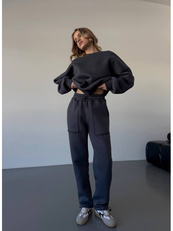 Теплий жiночий костюм графiтового кольору 35626