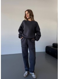 Теплий жiночий костюм графiтового кольору 35626