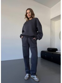 Теплий жiночий костюм графiтового кольору 35626