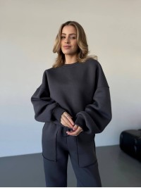 Теплий жiночий костюм графiтового кольору 35626