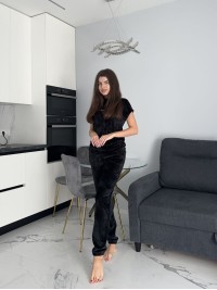 Велюровий домашній комплект трiйка чорного кольору 35628