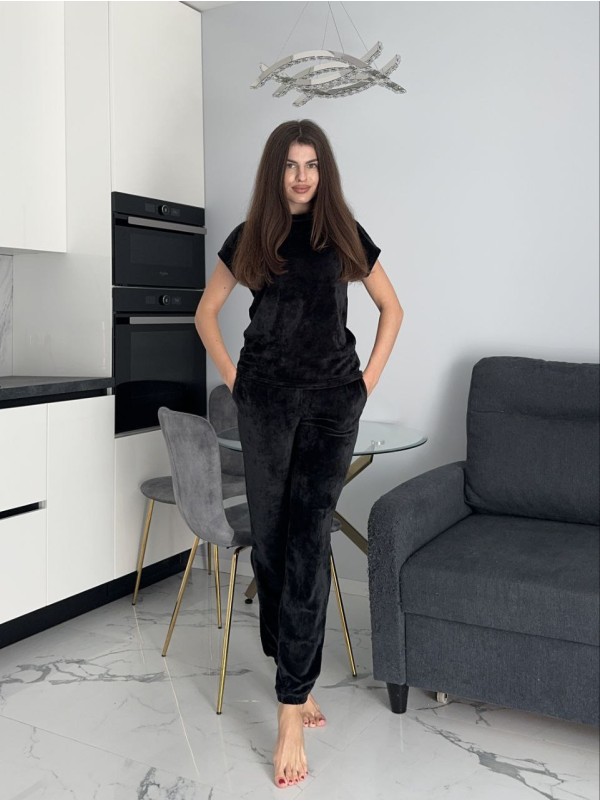 Велюровий домашній комплект трiйка чорного кольору 35628