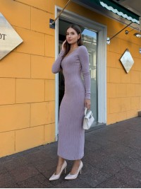 Приталена довга сукня з ангори лiлового кольору 35649