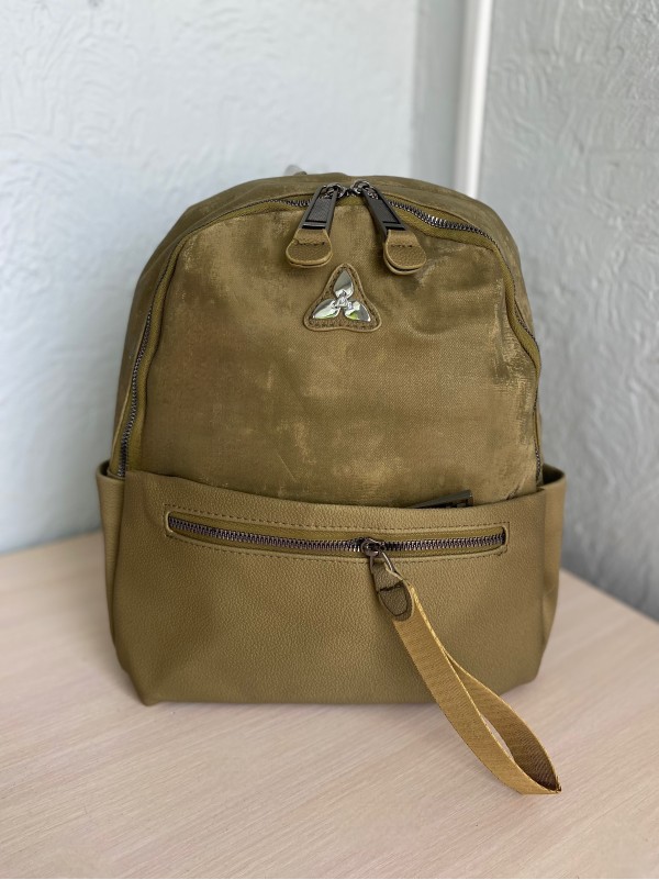 Жіночий базовий рюкзак із еко-шкіри + текстиль колір хакі 35663