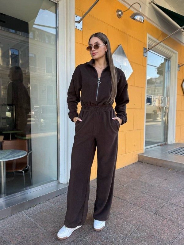 Жiночий теплий комбінезон iз флiса коричневого кольору 35665