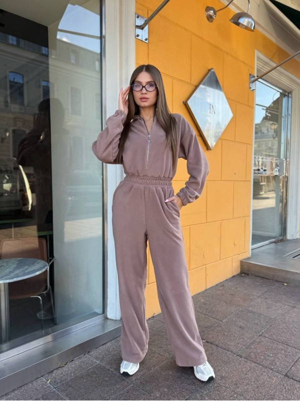 Жiночий теплий комбінезон iз флiса кавового кольору 35667