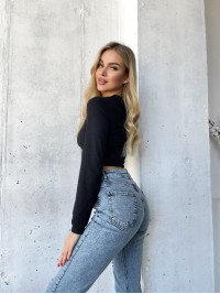 Жіночий топ із рукавом в рубчик чорного кольору 35674