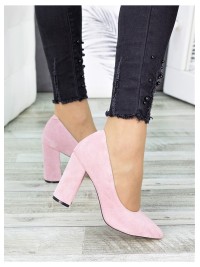 Замшеві жіночі туфлі на каблуку рожевого кольору 35682