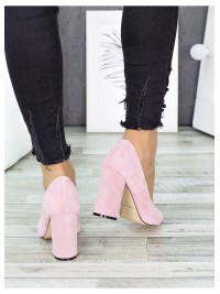 Замшеві жіночі туфлі на каблуку рожевого кольору 35682