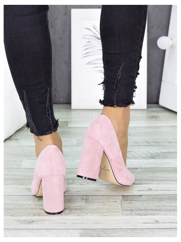 Замшеві жіночі туфлі на каблуку рожевого кольору 35682