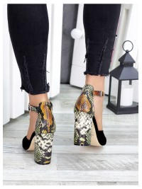 Жіночі туфлі на каблуку пітон натуральна замша + шкіра чорного кольору 35685