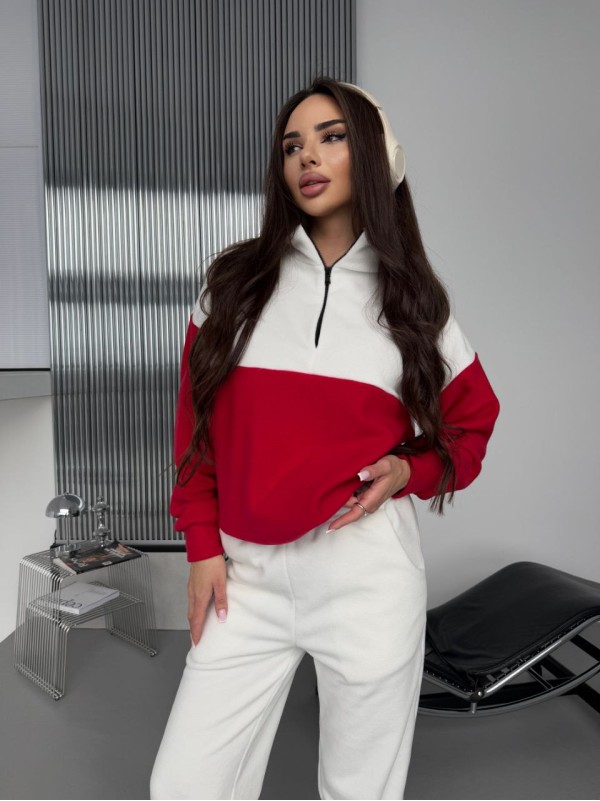 Жіночий костюм флісовий червоного кольору 35692