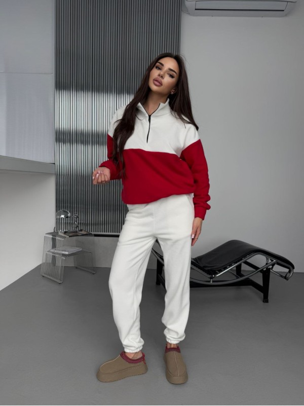 Жіночий костюм флісовий червоного кольору 35692