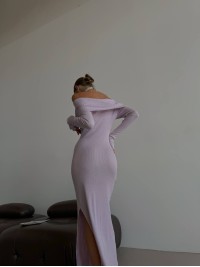 Довга сукня з ангори з відкритими плечима лавандового кольору 35697