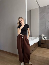 Жiночi широкi штани на флiсi коричневого кольору 35704