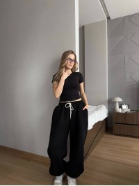 Жiночi широкi штани на флiсi чорного кольору 35705