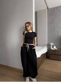 Жiночi широкi штани на флiсi чорного кольору 35705