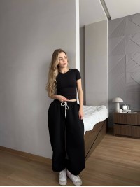 Жiночi широкi штани на флiсi чорного кольору 35705