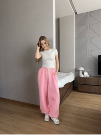 Жiночi широкi штани на флiсi рожевого кольору 35709