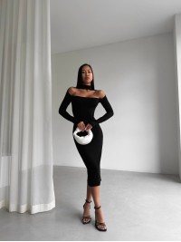 Вечiрня сукня міді чорного кольору 35715