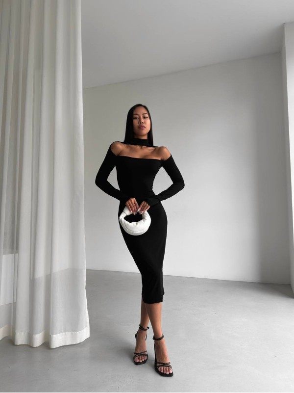 Вечiрня сукня міді чорного кольору 35715