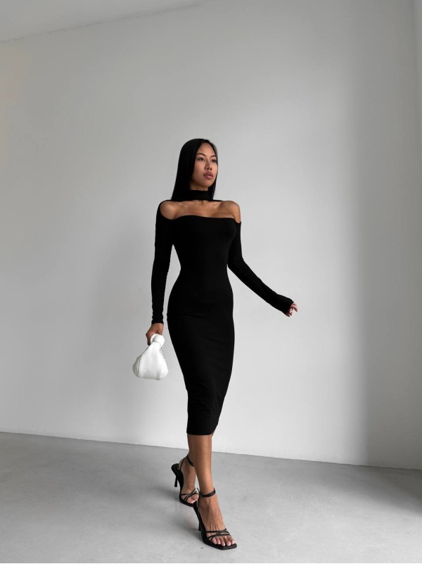 Вечiрня сукня міді чорного кольору 35715