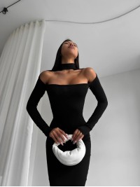 Вечiрня сукня міді чорного кольору 35715