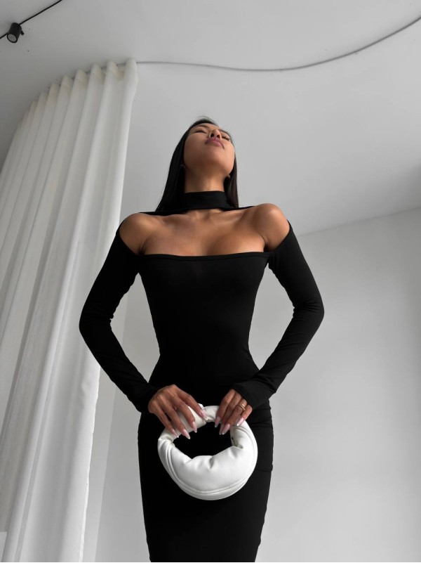 Вечiрня сукня міді чорного кольору 35715