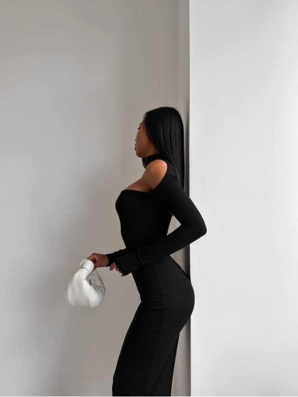 Вечiрня сукня міді чорного кольору 35715